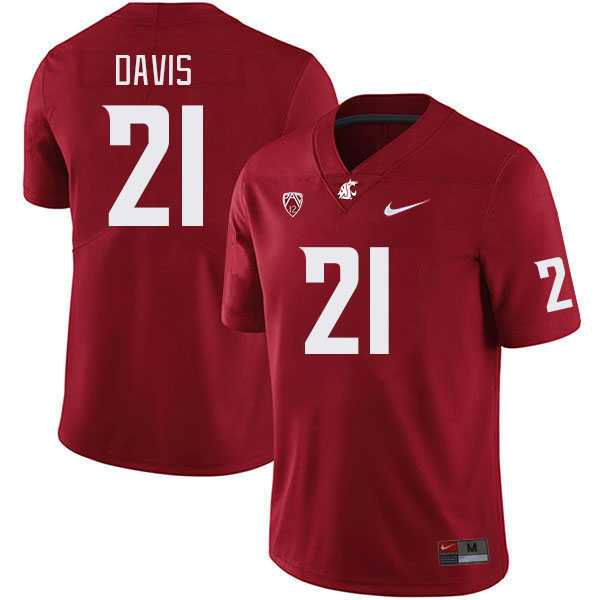 Men #21 Kiwaun Davis Washington State Cougars College Football Jerseys Stitched Sale-Crimson